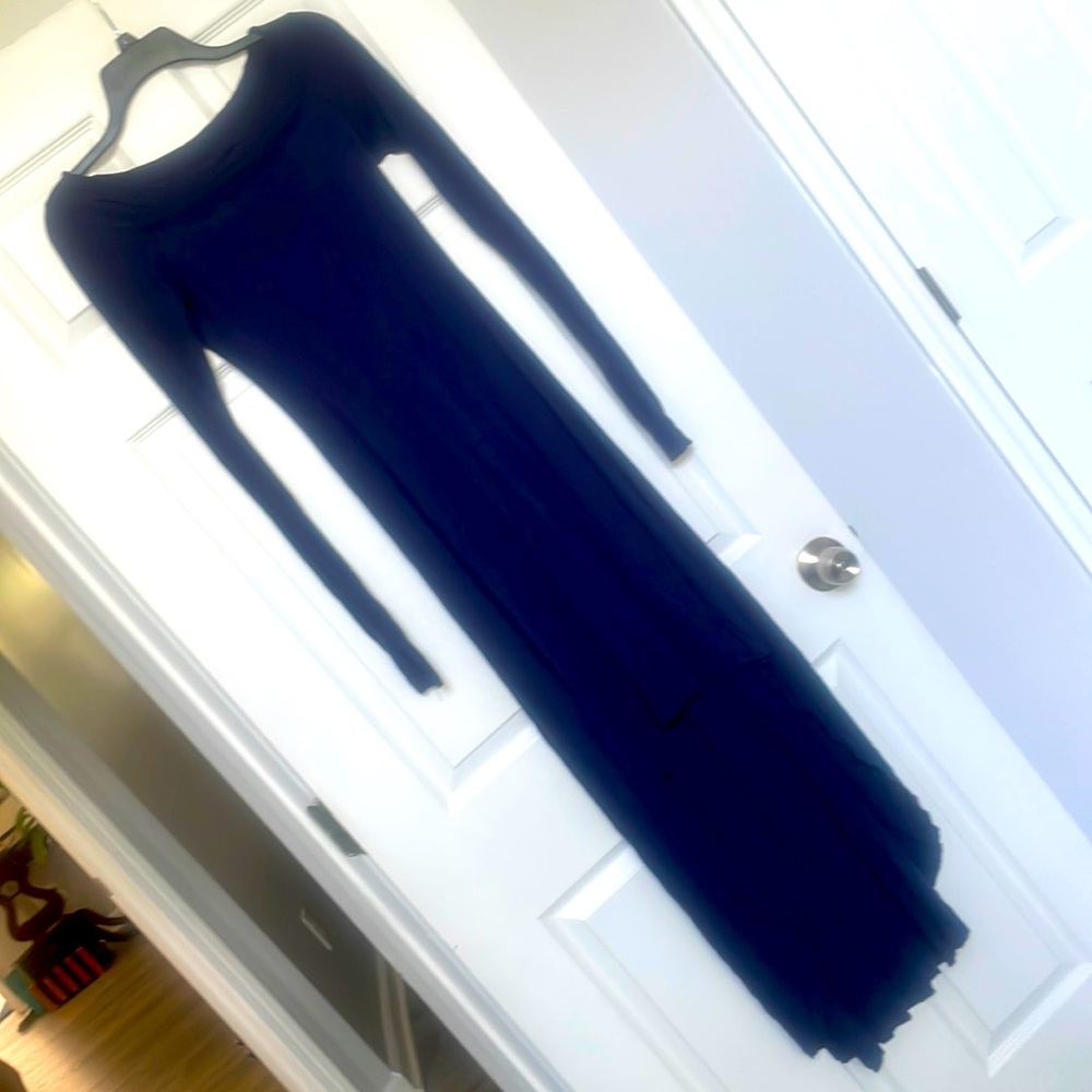 BCBG Long Cotton Blue dress off the shoulders short in the front Sz S